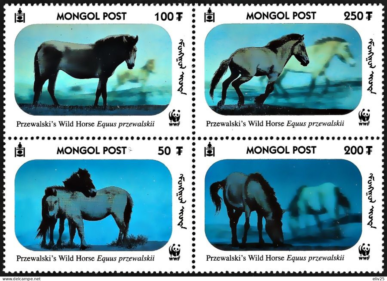 Mongolia 2000, WWF Przewalski's Wild Horse - Block Of 4 V. MNH - Neufs