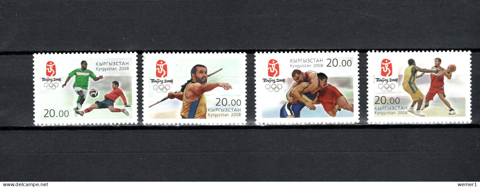 Kyrgyzstan 2008 Olympic Games Beijing, Football Soccer, Basketball, Wrestling Etc. Set Of 4 MNH - Summer 2008: Beijing