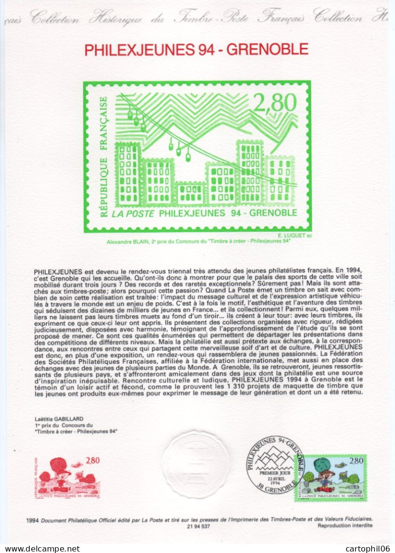 - Document Premier Jour PHILEXJEUNES 94 - GRENOBLE 22.4.1994 - - Philatelic Exhibitions