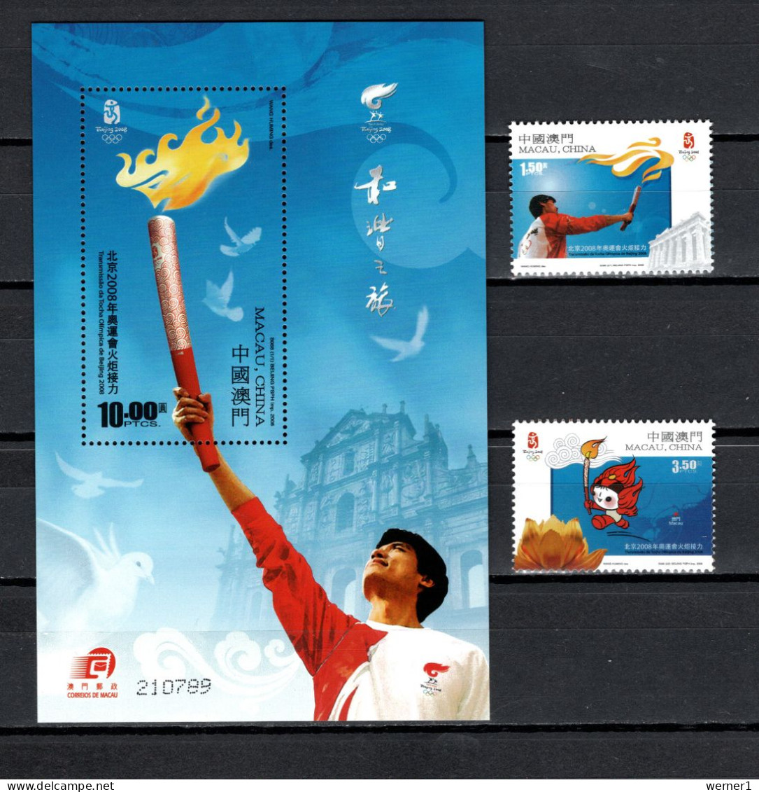 Macao Macau 2008 Olympic Games Beijing, Torch Run Set Of 2 + S/s MNH - Ete 2008: Pékin