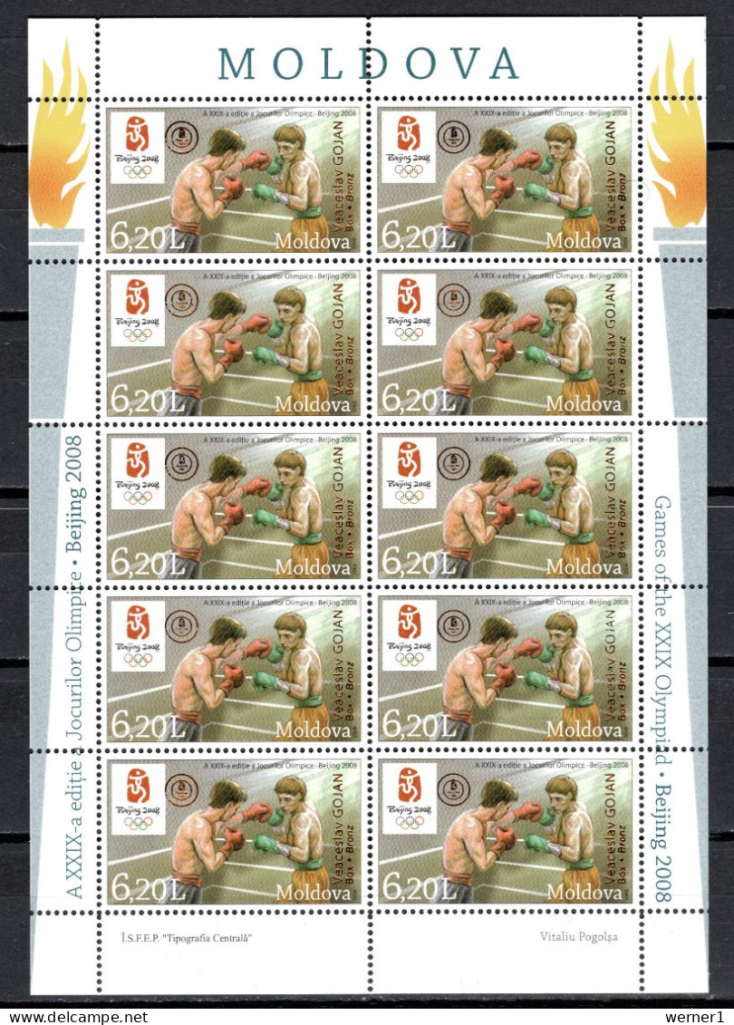 Moldova 2008 Olympic Games Beijing, Boxing, Sheetlet With Winners Overprint Veaceslav Gojan MNH - Sommer 2008: Peking