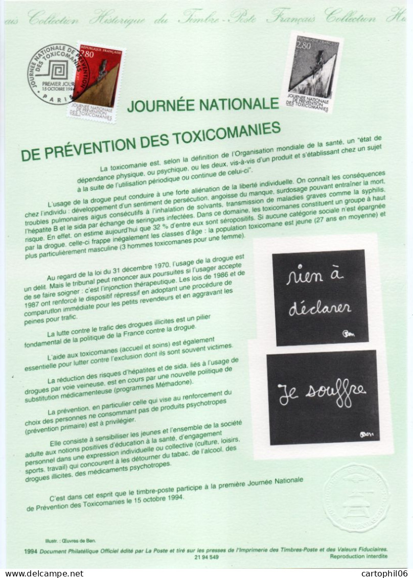 - Document Premier Jour LA JOURNÉE NATIONALE DE PRÉVENTION DES TOXICOMANIES - PARIS 15.10.1994 - - Drogue