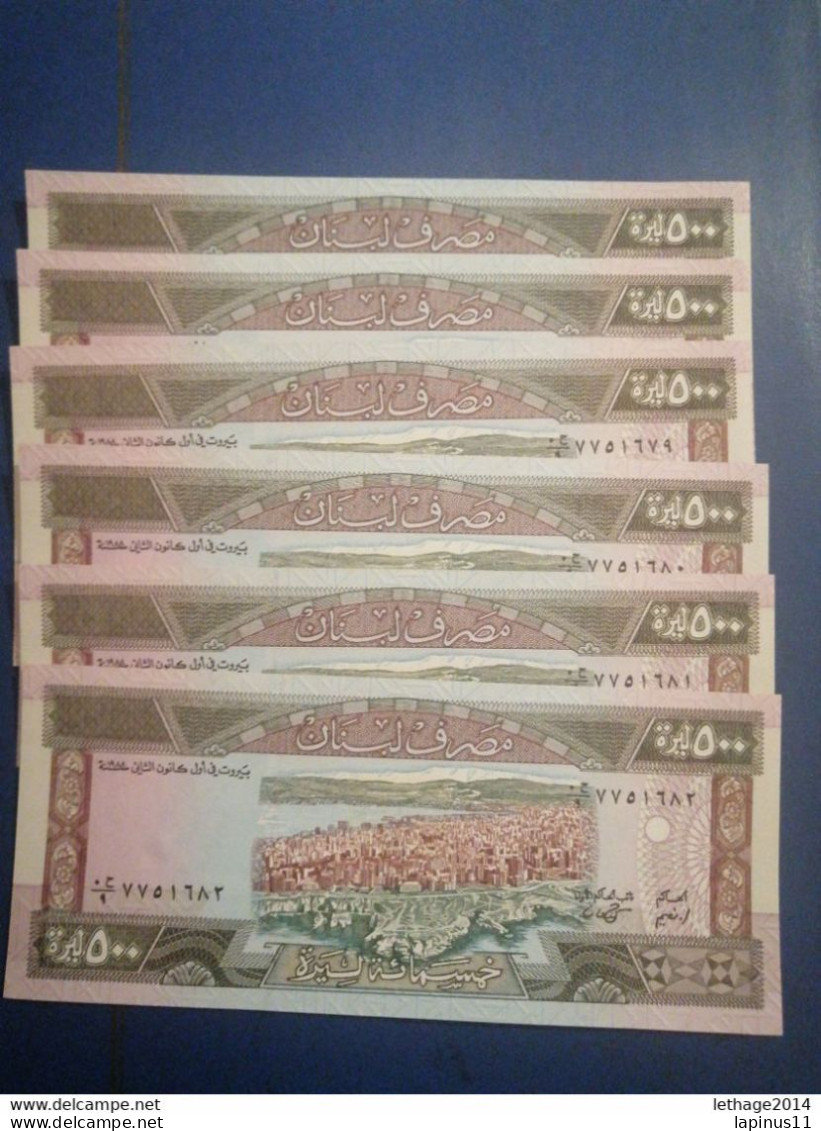 Liban Lebanon 500 Lira UNC CONSECUTIF 7 Banknotes Ruins Of Jupiter Abd Baalbak - Liban