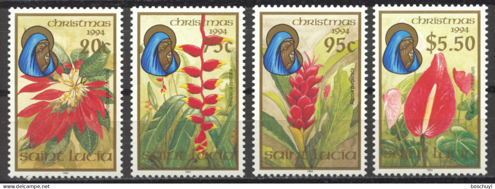 St Lucia, 1994, Christmas, Flowers, Flora, Nature, MNH, Michel 1020-1023 - St.Lucie (1979-...)