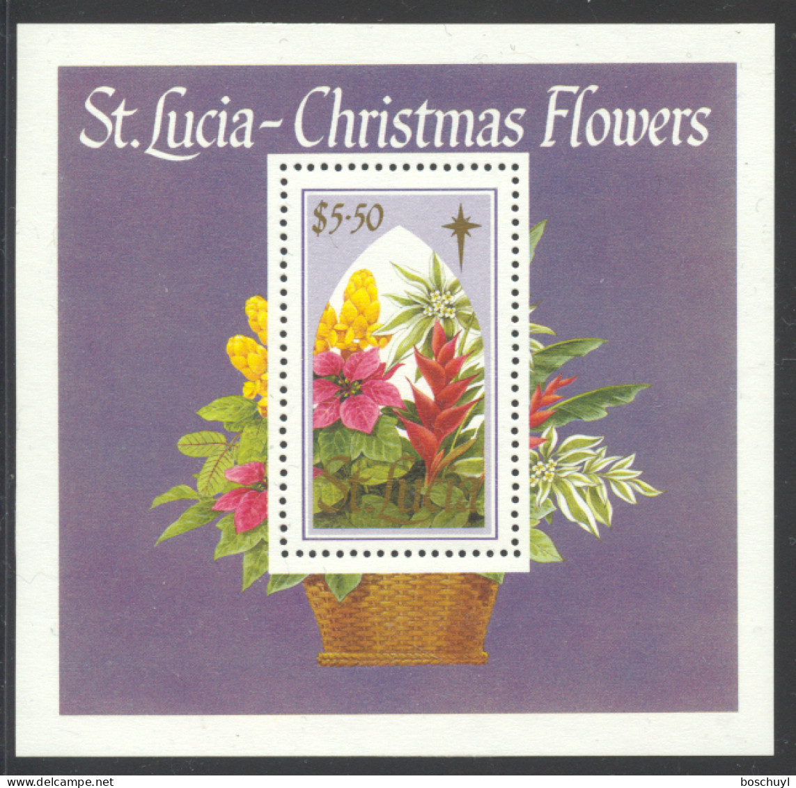 St Lucia, 1988, Christmas, Flowers, Flora, Nature, MNH, Michel Block 57 - St.Lucia (1979-...)