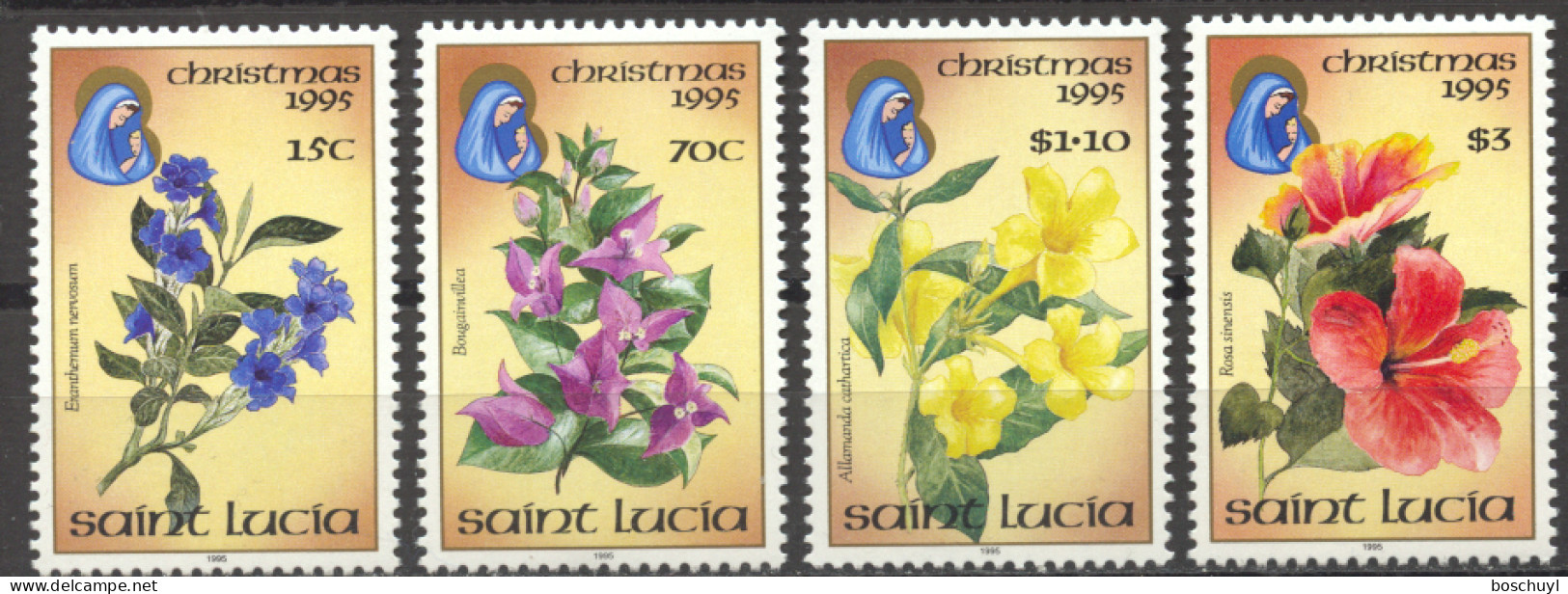 St Lucia, 1995, Christmas, Flowers, Flora, Nature, MNH, Michel 1037-1040 - St.Lucia (1979-...)