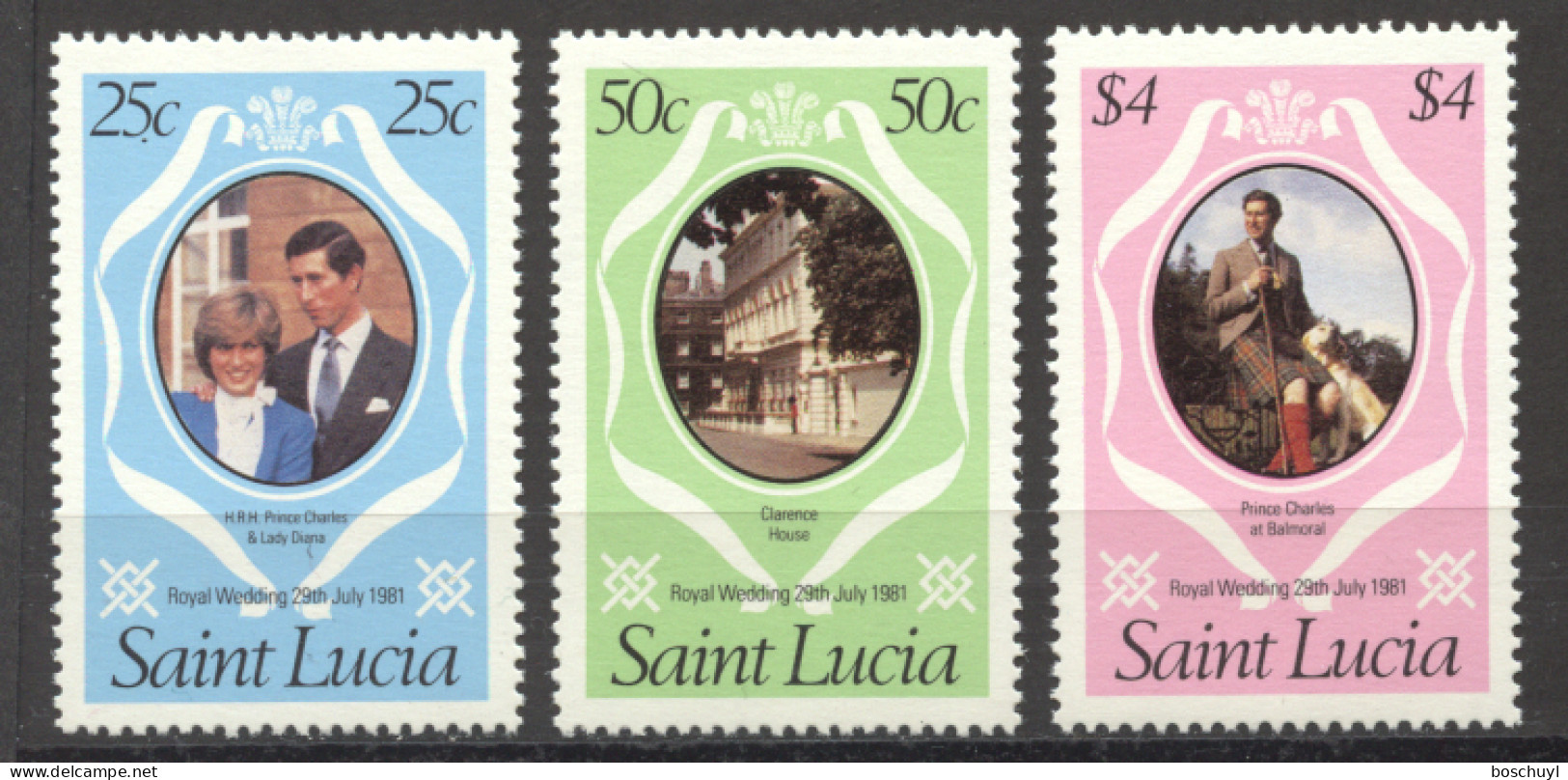 St Lucia, 1981, Royal Wedding Prince Charles And Lady Diana, MNH, Michel 543-545A - St.Lucia (1979-...)