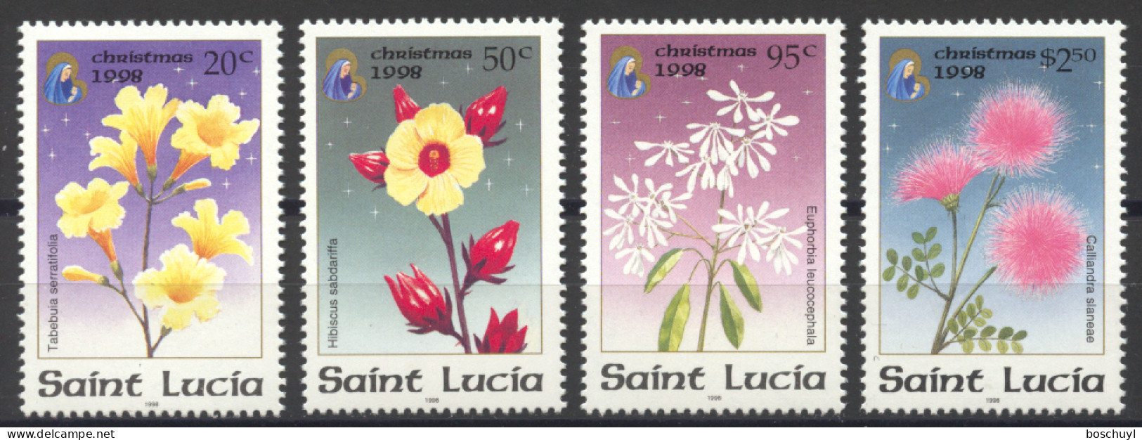 St Lucia, 1998, Christmas, Flowers, Flora, Nature, MNH, Michel 1105-1108 - St.Lucie (1979-...)
