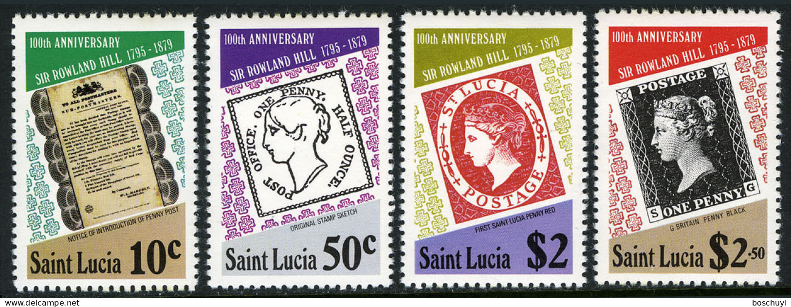 St Lucia, 1979, Death Of Rowland Hill, UPU, United Nations, MNH, Michel 467-470A - St.Lucie (1979-...)