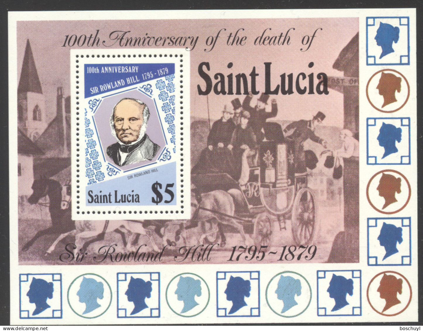 St Lucia, 1979, Death Of Rowland Hill, UPU, United Nations, MNH, Michel Block 18 - St.Lucia (1979-...)
