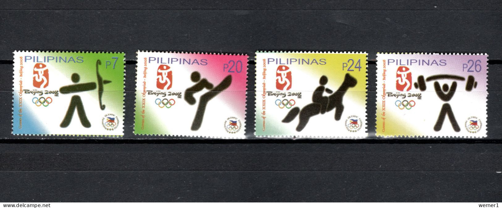 Philippines 2008 Olympic Games Beijing, Archery, Judo, Equestrian, Weightlifting Set Of 4 MNH - Sommer 2008: Peking