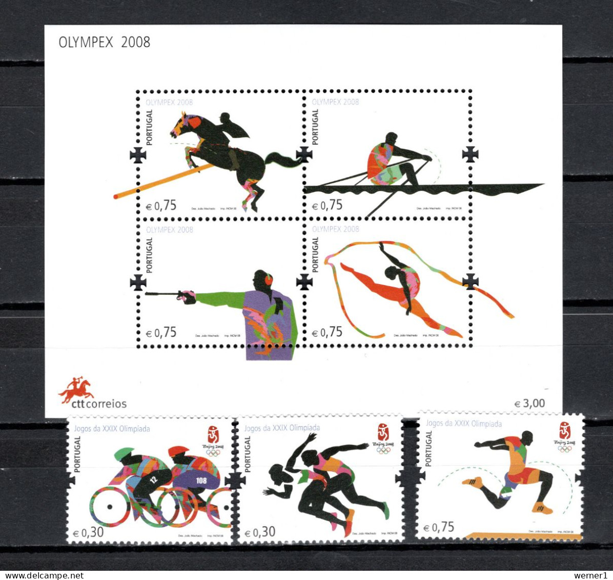 Portugal 2008 Olympic Games Beijing, Equestrian, Rowing, Shooting Etc. Set Of 4 + S/s MNH - Zomer 2008: Peking