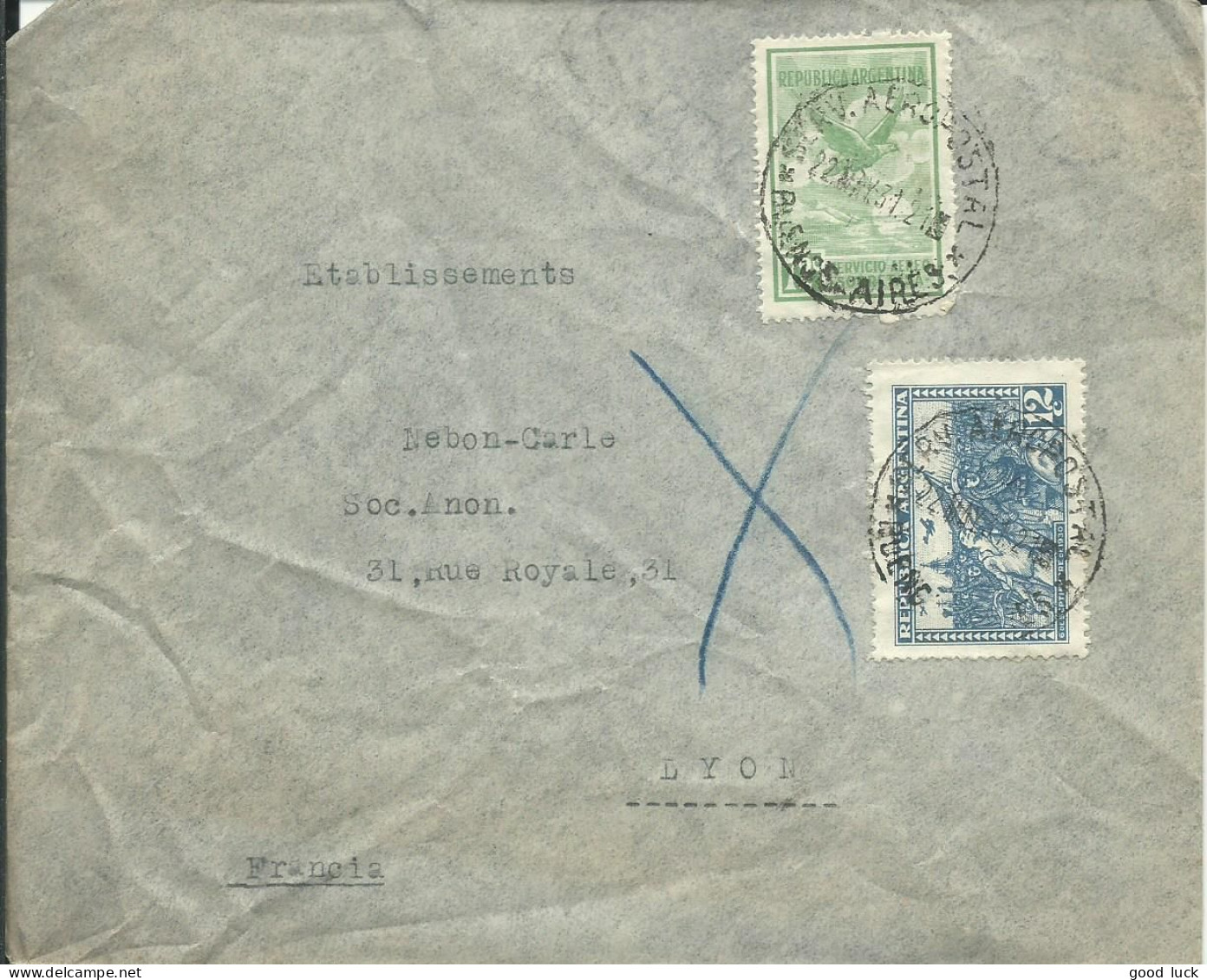 ARGENTINE LETTRE 74c BUENOS AIRES POUR LYON ( RHONE )  DE 1931  LETTRE COVER - Brieven En Documenten