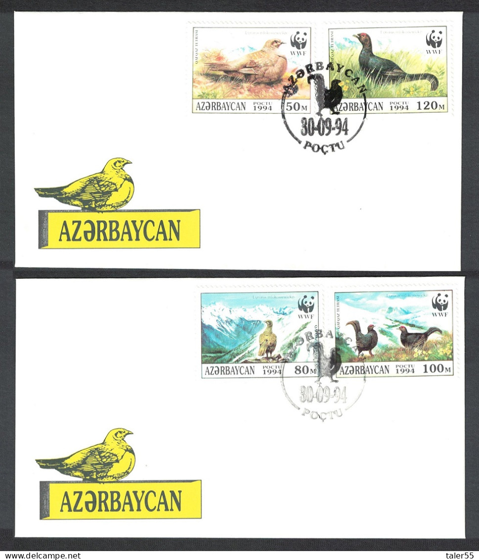 Azerbaijan Birds WWF Caucasian Black Grouse FDCs 2v 1994 SG#178-181 MI#161-164 Sc#454 A-d - Aserbaidschan