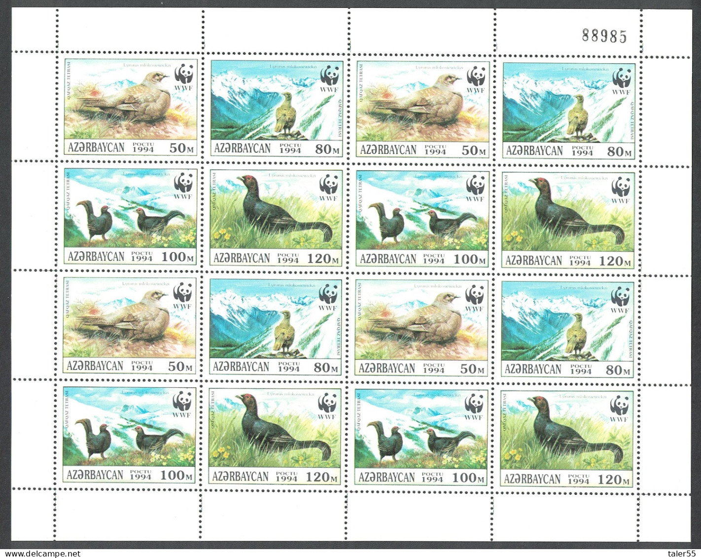 Azerbaijan Birds WWF Caucasian Black Grouse Sheetlet Of 4 Sets 1994 MNH SG#178-181 MI#161-164 Sc#454 A-d - Azerbaïdjan