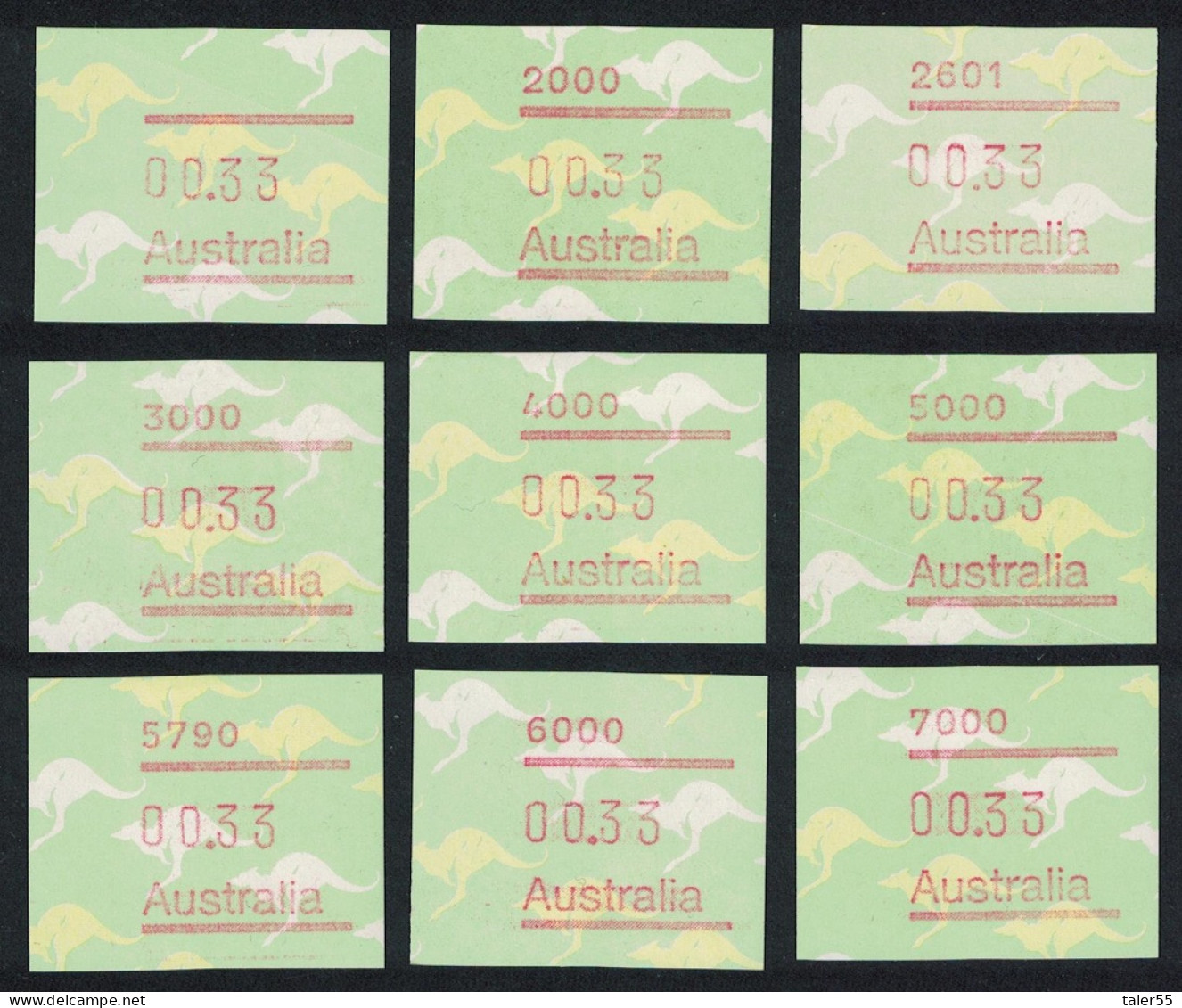 Australia Machine Labels Kangaroo 9v 1985 MNH MI#3+4 - Nuevos