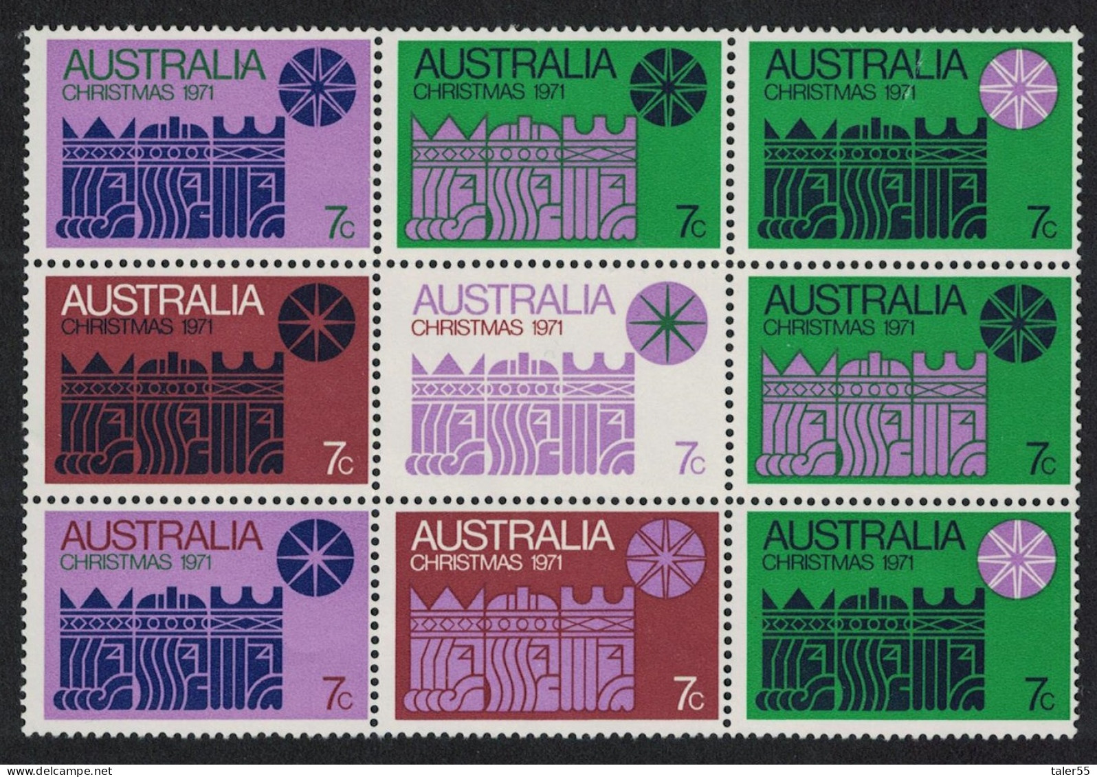 Australia Christmas Block Of 9v 1971 MNH SG#498-504 - Mint Stamps
