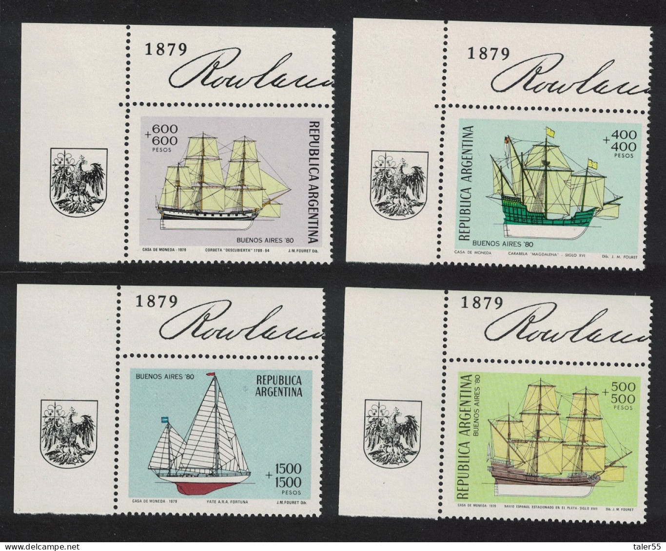 Argentina Sailing Ships 'Buenos Aires '80' Stamp Exhibition 4v 1979 MNH SG#1646-1649 MI#1405-1408 - Unused Stamps