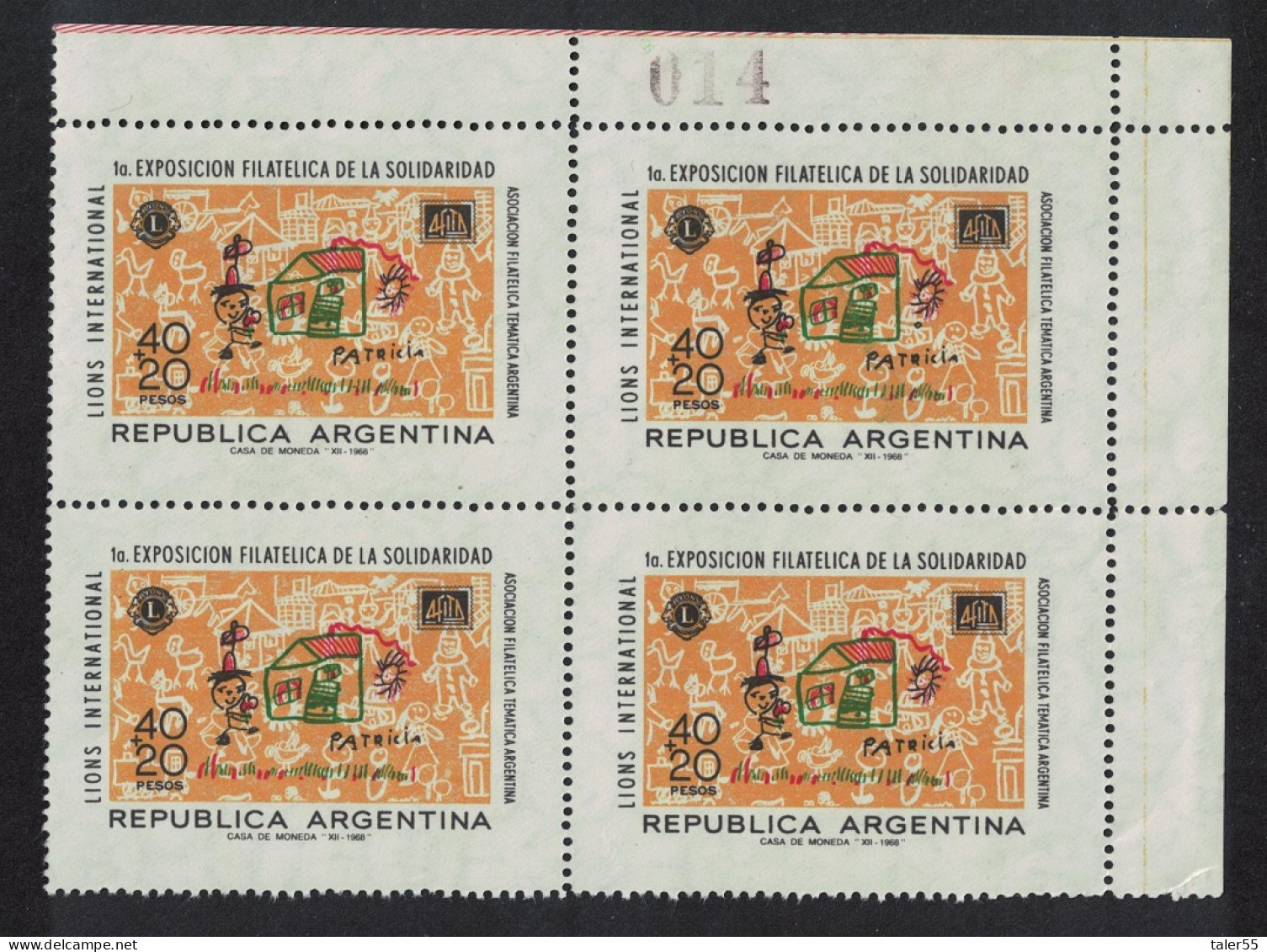 Argentina Painting Philatelic Exhibition Corner Block Of 4 1968 MNH SG#1241 - Ungebraucht