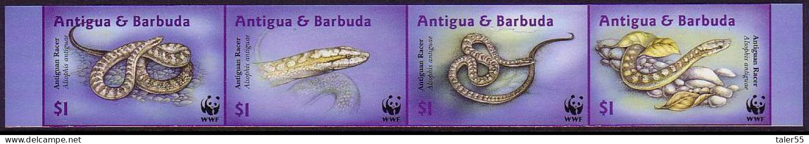 Antigua And Barbuda WWF Antiguan Racer Strip Of 4 Imperf Stamps 2002 MNH SG#3687-3690 - Antigua Et Barbuda (1981-...)