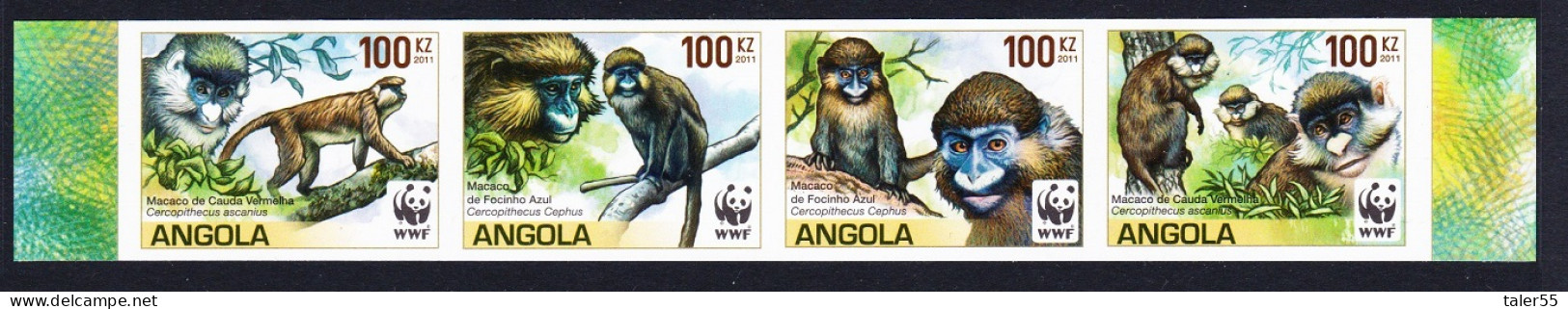 Angola WWF Monkeys Guenons 4v Imperf Strip 2011 MNH SG#1815-1818 - Angola