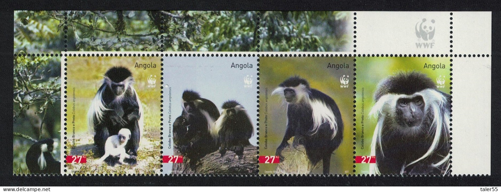 Angola WWF Colobus Monkey Top Strip WWF Logo 2004 MNH SG#1717-1720 MI#1745-1748 Sc#1279 A-d - Angola