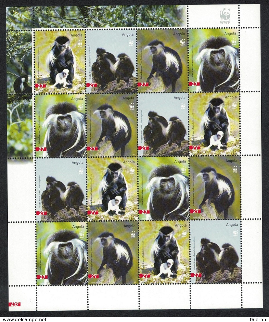 Angola WWF Colobus Monkey Sheetlet Of 4 Sets 2004 MNH SG#1717-1720 MI#1745-1748 Sc#1279 A-d - Angola