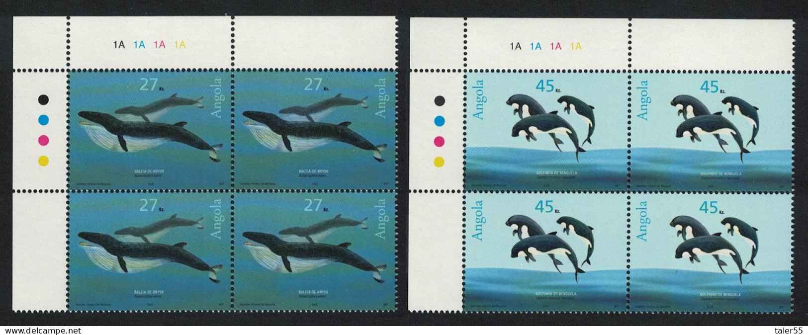 Angola Whales Dolphins Marine Mammals 2v Corner Blocks Of 4 2003 MNH SG#1683-1684 - Angola