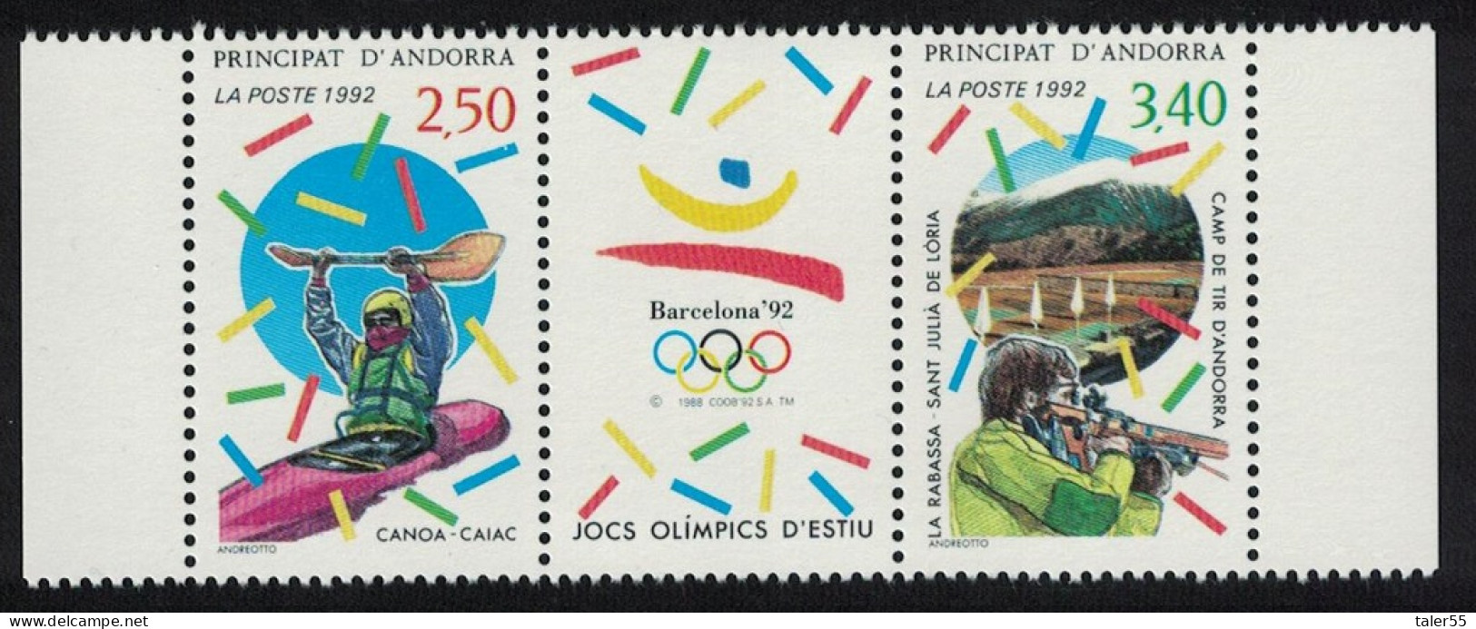 Andorra Fr. Canoe Shooting Olympic Games Barcelona 2v Strip + Label 1992 MNH SG#F461-F462 MI#439-440 - Unused Stamps