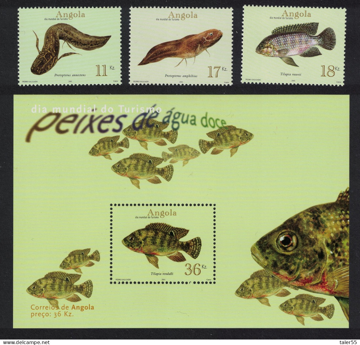 Angola Freshwater Fish 3v+MS 2001 MNH SG#1620-MS1623 - Angola