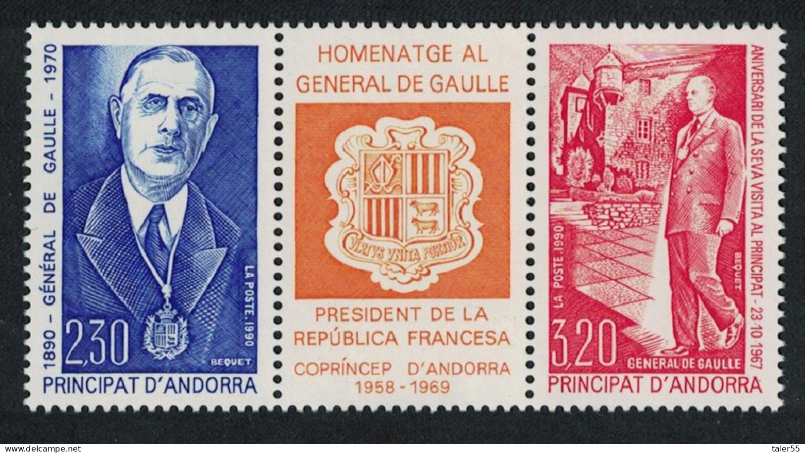 Andorra Fr. Birth Centenary Of General De Gaulle 2v Strip 1990 MNH SG#F434-F436 MI#418-419 Sc#399-400 - Unused Stamps