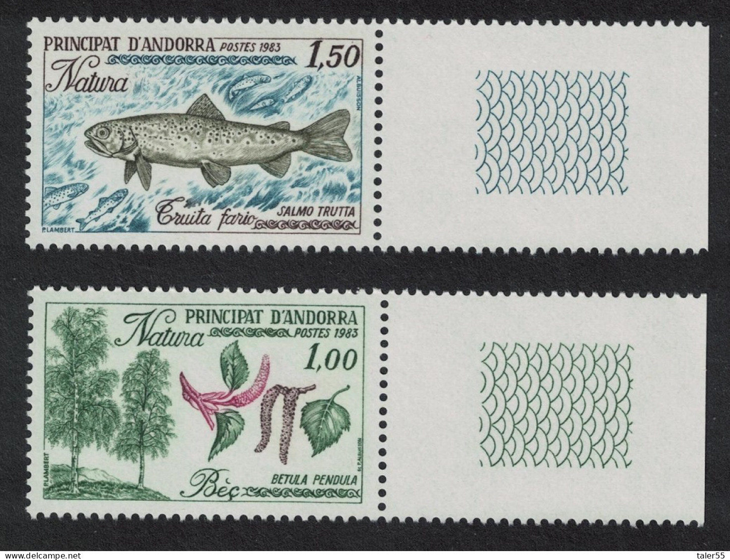 Andorra Fr. Trout Fish Trees Nature Protection 2v Coin Labels 1983 MNH SG#F330-F331 MI#332-333 Sc#305-306 - Neufs
