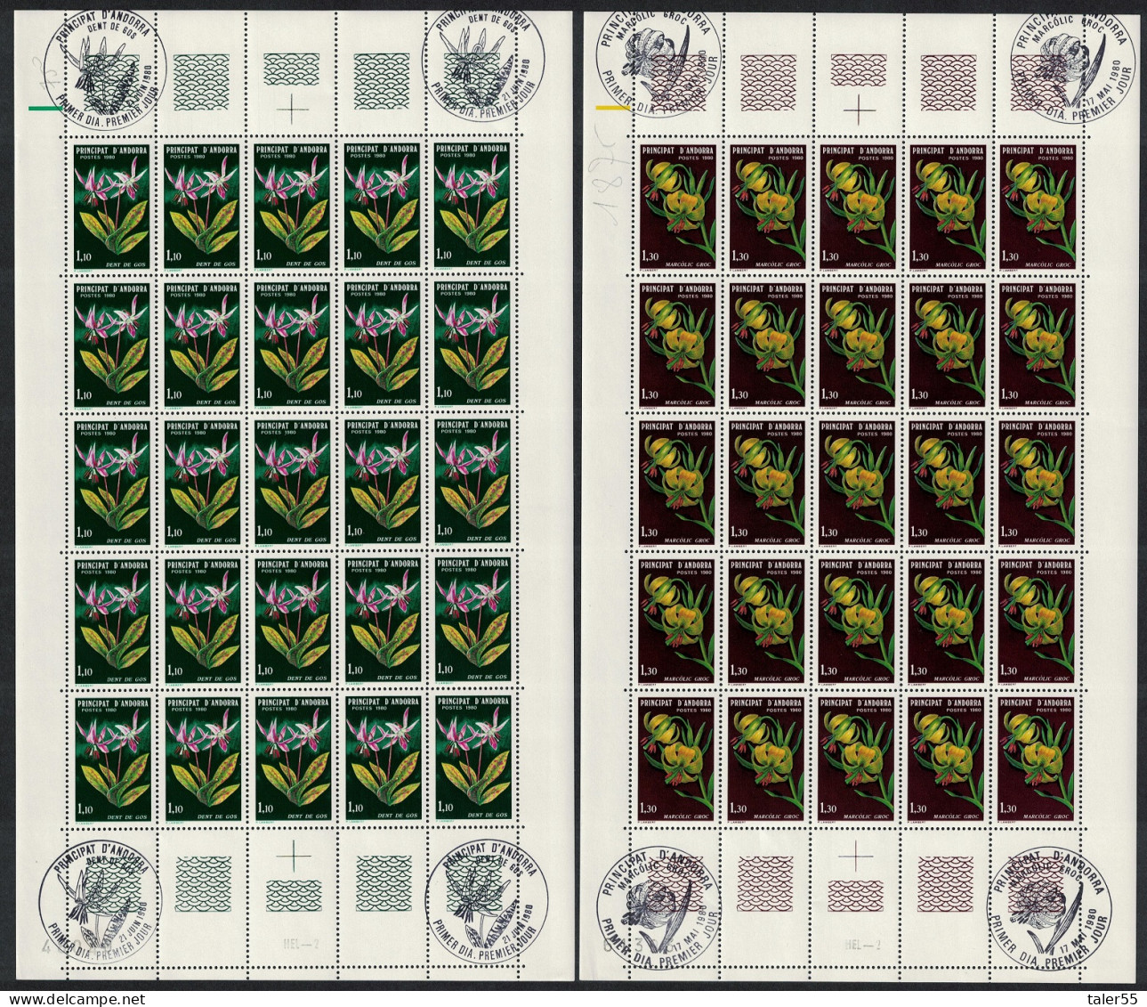 Andorra Fr. Nature Protection Flowers 2 Sheets FDC Cancel 1980 MNH SG#F305-F306 MI#307-308 Sc#281-282 - Neufs
