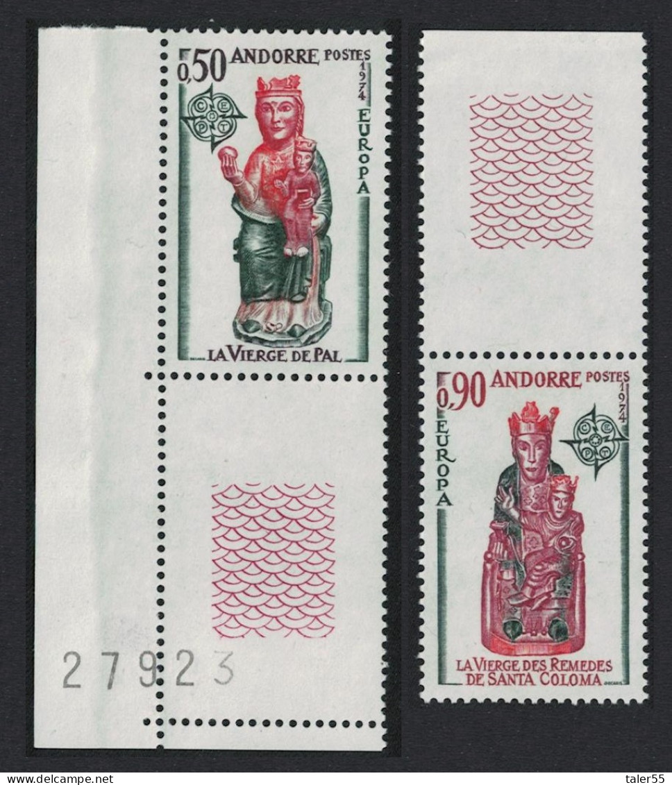 Andorra Fr. Church Sculptures Europa CEPT 2v Bottom Coin Margins 1974 MNH SG#F256-F257 - Nuevos