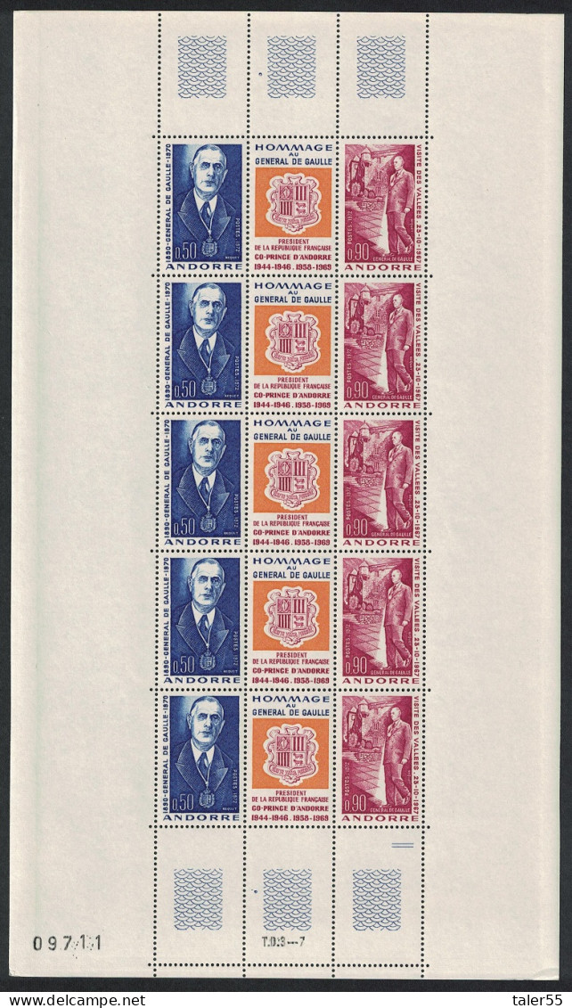 Andorra Fr. General De Gaulle Visit To Andorra 5th Anniversary Sheet 1972 MNH SG#F243-F244 MI#245-246 Sc#217-218 - Nuevos