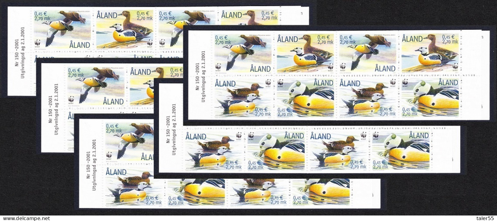 Aland Is. Birds WWF Steller's Eider 5 Booklets [A] 2001 MNH SG#184-187 MI#183-186 Sc#185 A-d - Aland