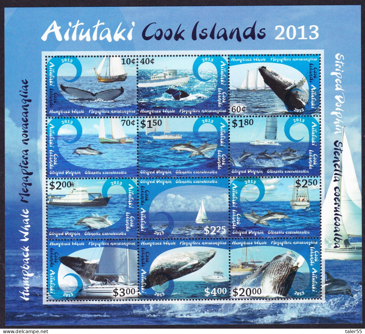 Aitutaki Whales Dolphins Ships Definitives Part 2 Sheetlet 2013 SG#MS803 Sc#612 - Aitutaki