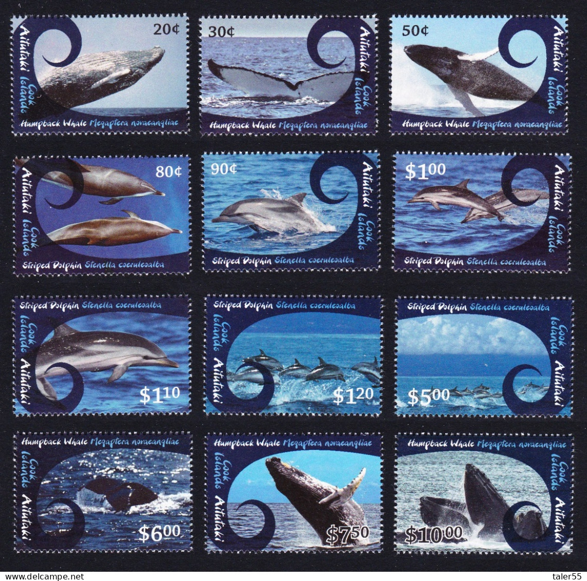 Aitutaki Cetaceans Whales Dolphins 12v 2012 MNH SG#779=780 Sc#581-592 - Aitutaki