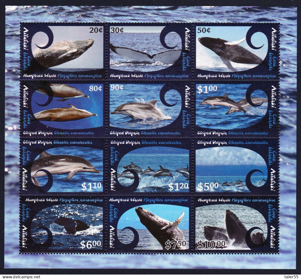 Aitutaki Cetaceans Whales Dolphins 12v Sheetlet 2012 MNH SG#MS802 Sc#593 - Aitutaki