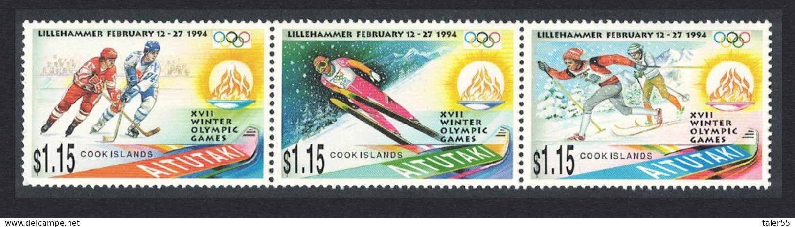 Aitutaki Winter Olympic Games Lillehammer 3v Strip 1994 MNH SG#658-660 - Aitutaki