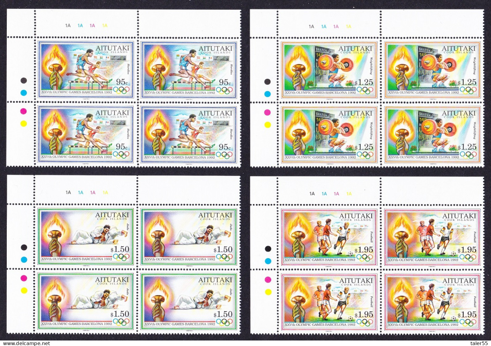 Aitutaki Olympic Games Barcelona 4v Corner Blocks Of 4 1992 MNH SG#628-631 Sc#460-463 - Aitutaki