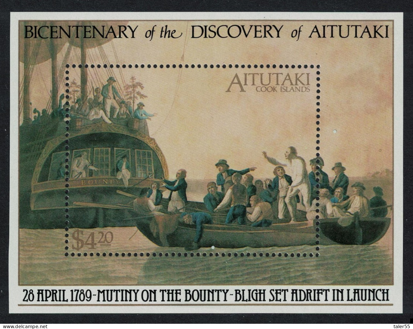 Aitutaki Bicentenary Of Discovery By Captain Bligh MS 1989 MNH SG#MS601 - Aitutaki