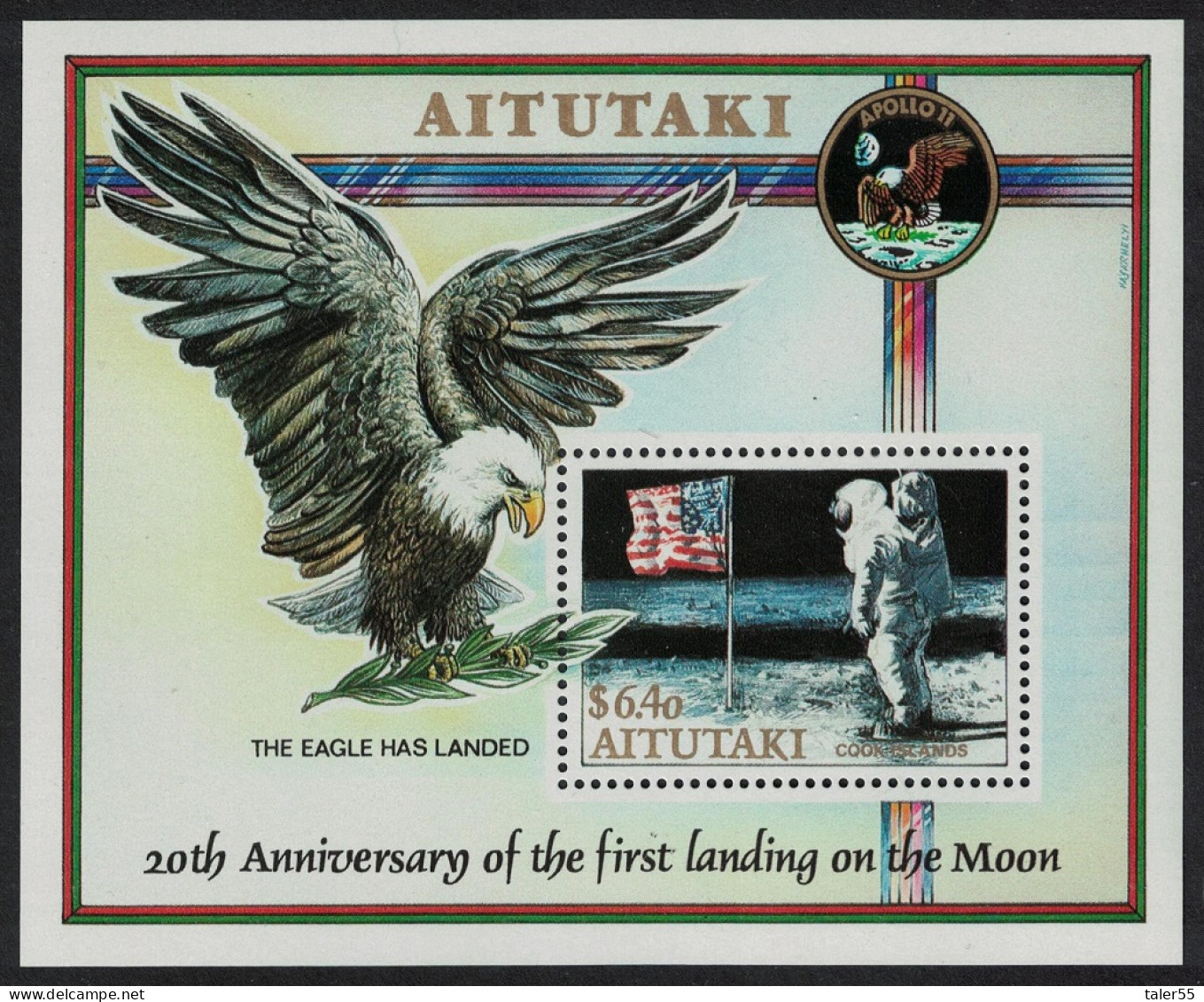 Aitutaki Space American Eagle Birds Landing On Moon MS 1989 MNH SG#MS605 MI#Block 73 Sc#437a - Aitutaki