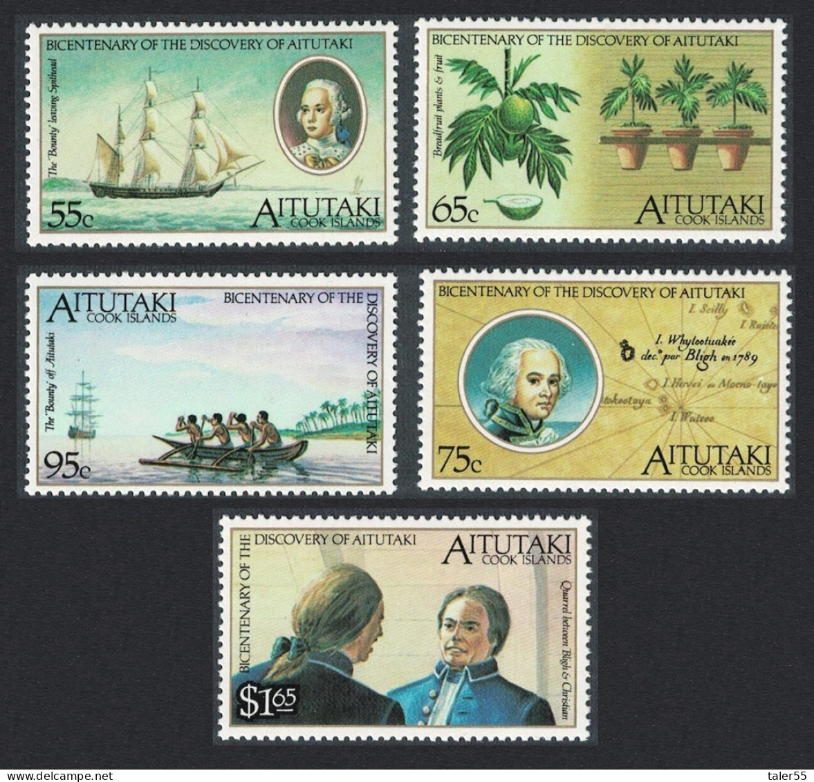 Aitutaki Bicentenary Of Discovery By Captain Bligh 5v 1989 MNH SG#596-600 - Aitutaki