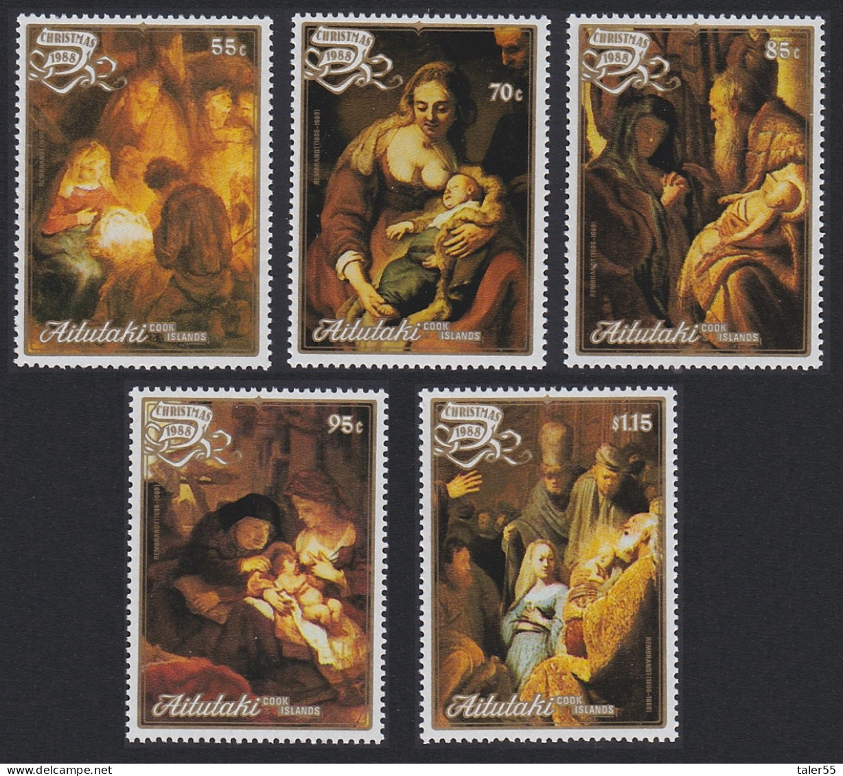 Aitutaki Paintings Rembrandt Christmas 5v 1988 MNH SG#590-594 Sc#423-427 - Aitutaki