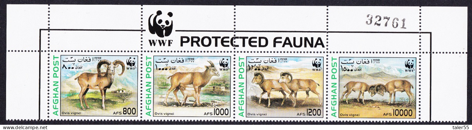 Afghanistan WWF Urial Top Strip Of 4v WWF Logo And Number 1998 MNH MI#1819-1822 - Afganistán