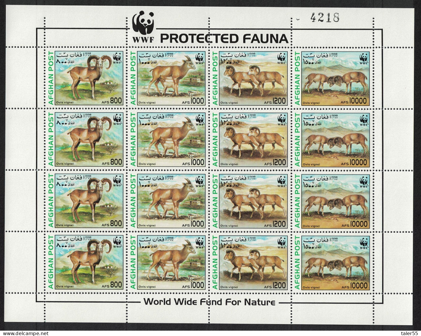 Afghanistan WWF Urial Sheet 1998 MNH MI#1819-1822 - Afghanistan