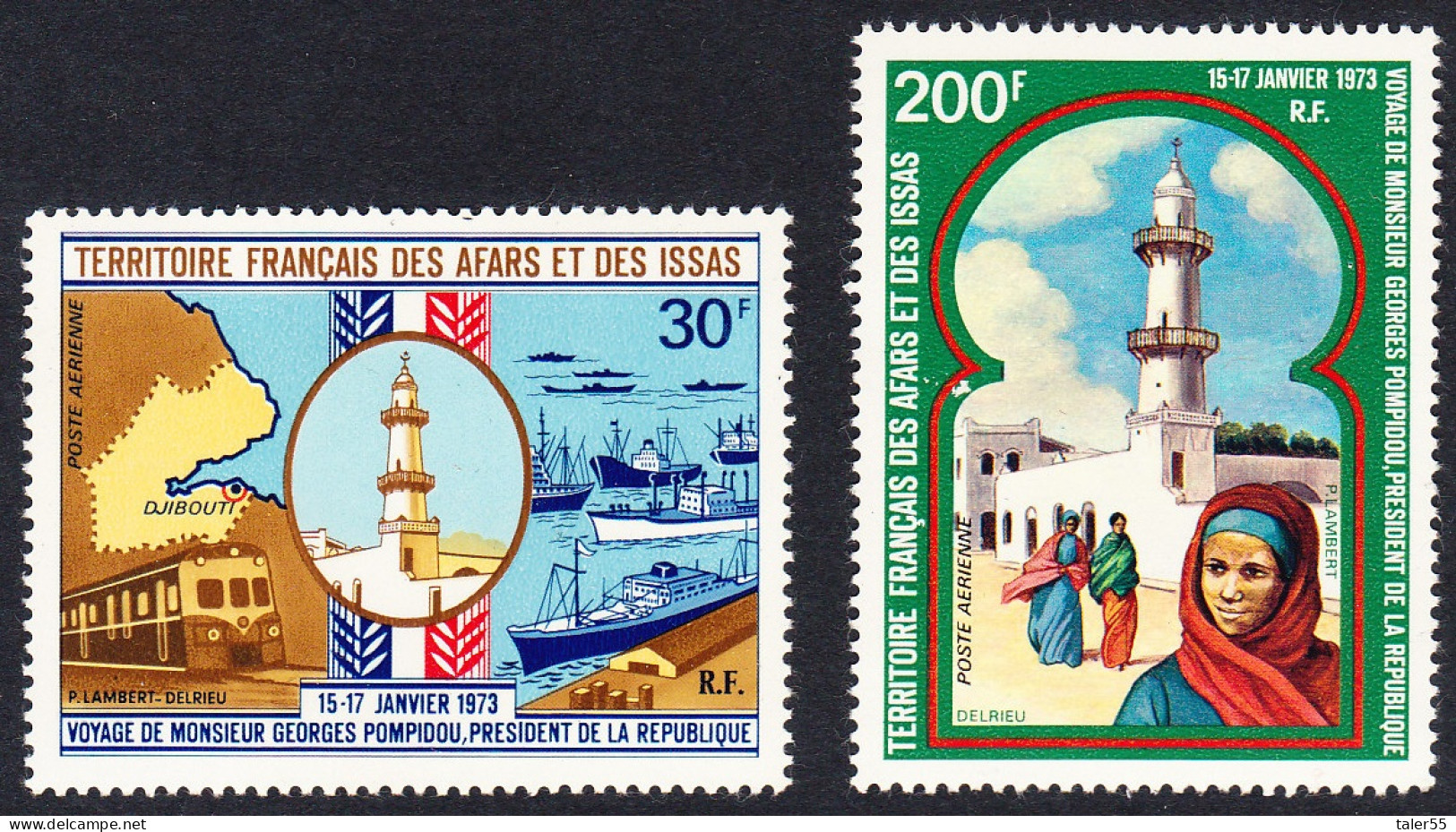Afar And Issa Mosques Visit Of President Pompidou 2v 1973 MNH SG#584-585 MI#75-76 Sc#C72-C73 - Unused Stamps