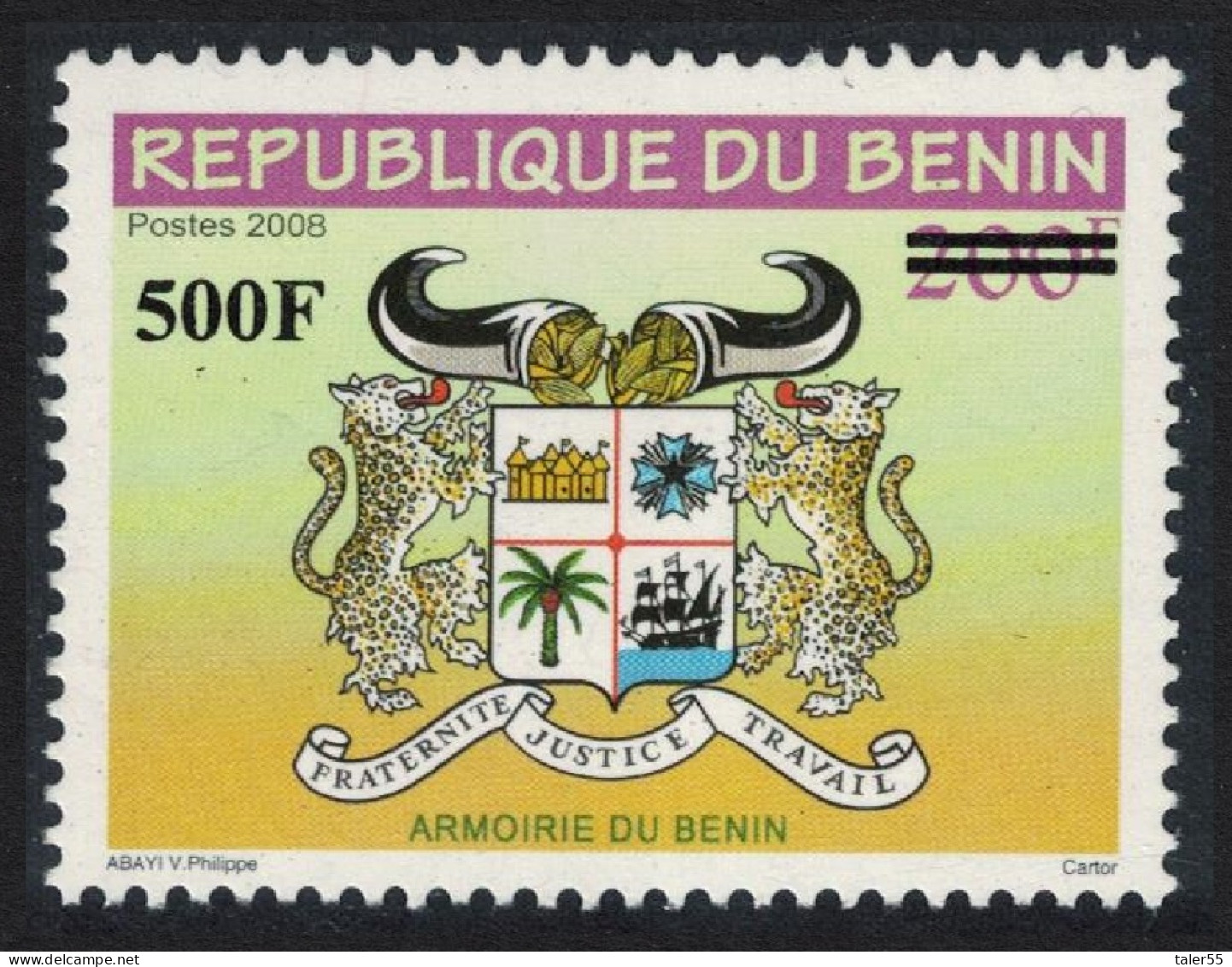 Benin Arms Of Benin Overprint 500F 2009 MNH MI#1637 - Benin – Dahomey (1960-...)