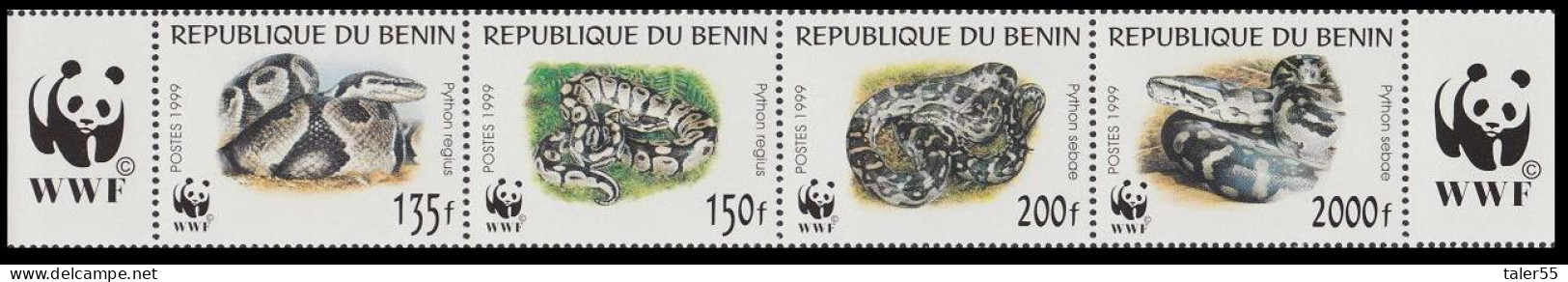 Benin WWF Pythons Strip Of 4v 1999 MNH SG#1812-1815 MI#1159-1162 Sc#1086 A-d - Benin – Dahomey (1960-...)